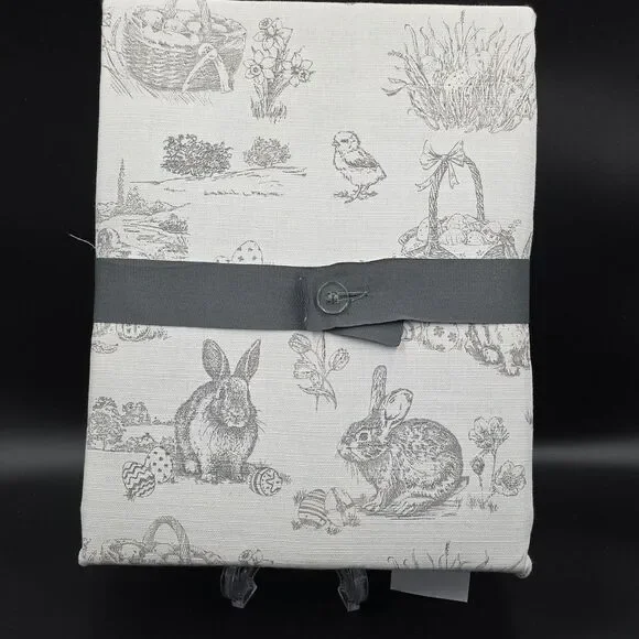 Bunny Tales Easter Tablecloth Spring Rabbit Toile Cotton Oblong 60x102 NIP - Picture 7 of 10